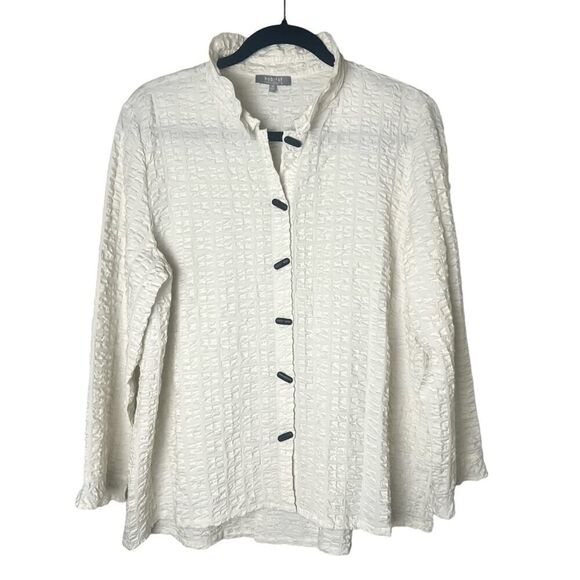 Habitat Flounce Collar Button Front Blouse Jacket Ivory Sz M - Picture 1 of 8